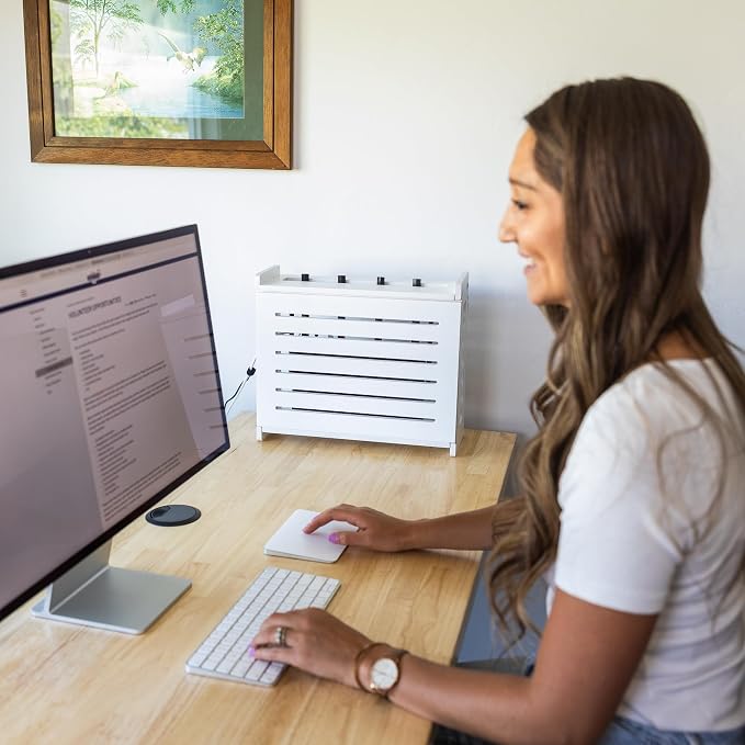 WiFi Router Storage Cabinet Router Box Hider WiFi Box Hider Shelf Cover | Standard • Pine Wood • White Finish • Seamless Side Panel Design • Fits Routers Up To 11" • Wall Mount Or Desktop Placement