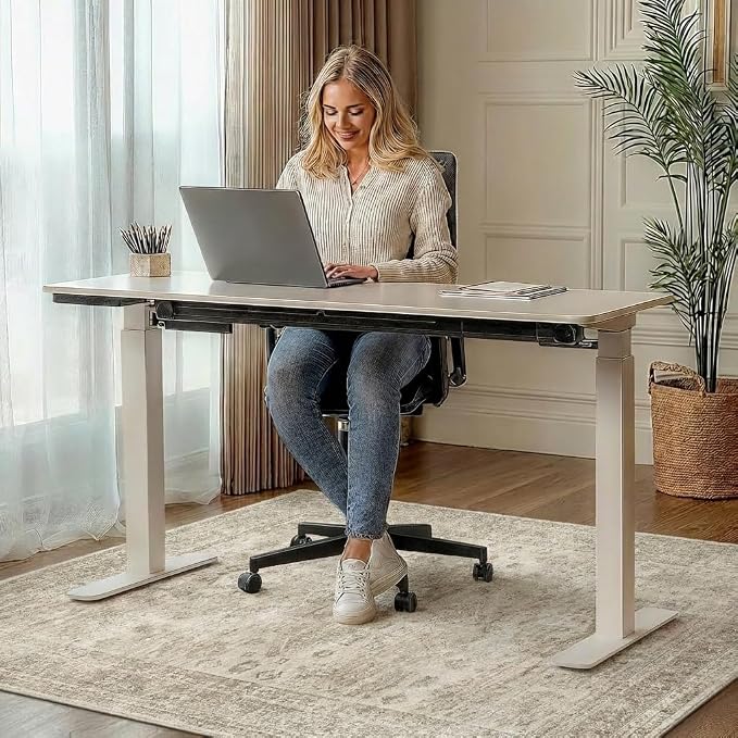 48"x60" Office Chair Mat for Hardwood Tile Floor, Under Desk Carpet Protector for Rolling Computer Chair Mat, Machine Washable Area Rug, Anti-Slip 1/5" Thick Low Pile Thin Vinyl Floor Mat, Ivory