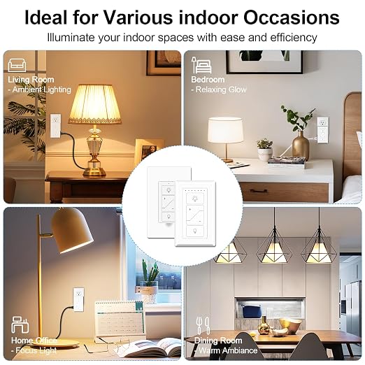 RGBZONE Smart Plug-in Dimmer for Lamps, 2.4GHz Wireless Remote Control Outlet, Dual Outlets Compatible with Alexa, for Dimmable LED CFL Incandescent Halogen Bulbs
