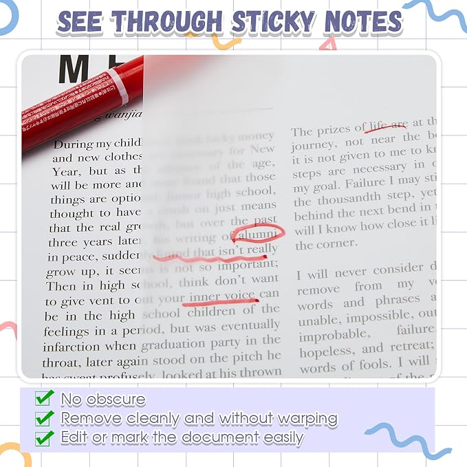 Gueevin 100 Sheets 6.8 x 9.8 Inch Transparent Sticky Notes, Extra Large Clear Self Sticky Notes, 2 Pads Waterproof Jumbo Translucent Paper, Office Supply(Blank Style)