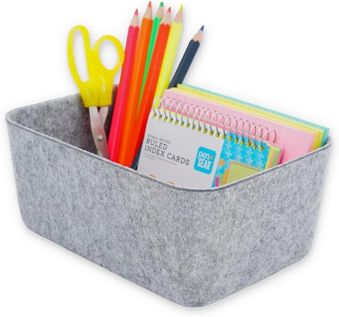 Felt deep Storage Bins lidded Drawer Organizer Caddy for junk stuff stationery makeup jewelry closet bathroom minimalist lifestyle (Gray Bin, S)
