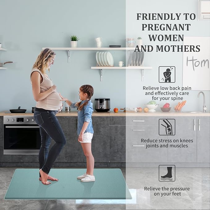 Kitchen Mats and Rugs Set of 2 - Cushioned Anti-Fatigue Kitchen Rug for Floor Washable 17"x29" +17"x59", Turquoise