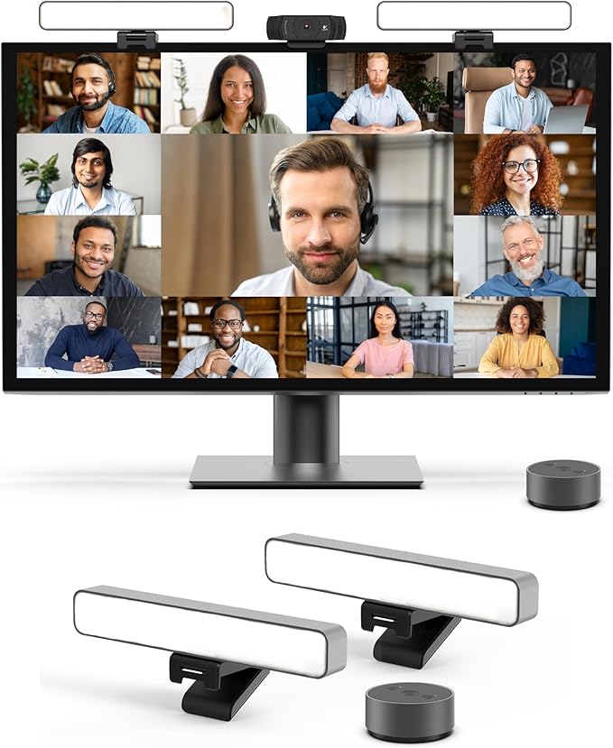 HumanCentric Premium Video Conference Lighting for Video Calls, HighBeam Pro Light for Zoom Meetings and Streaming, Upgrade Monitor Ring Light with LED Webcam Light, Dual Video Conference Light