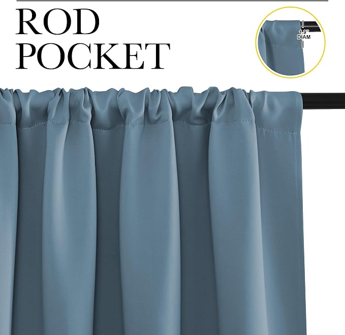 NICETOWN Blackout Curtains for Bedroom, Blackout Curtain Panels, Smoky Blue, 1 Pair, 42 by 45-inch, Window Treatment Energy Saving Thermal Insulated Solid Rod Pocket Blackout Drapes/Draperies