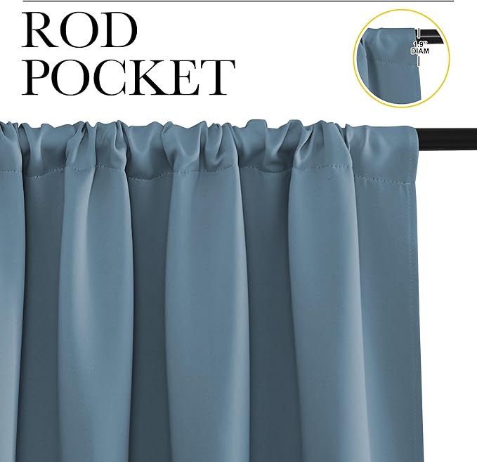 NICETOWN Kitchen Curtains, Short Blackout Curtains & Drapes, Smoky Blue, 42" Wide by 54" Long, 2 PCs, Thermal Insulated Blackout Curtain Panels for Kids Room, Play Room