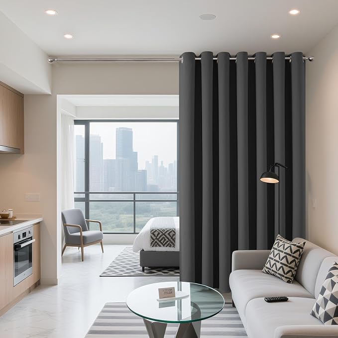 Joydeco Blackout Patio Sliding Door Curtains 90 Inches Long, Grommet Privacy Room Divider Curtains, Extra Wide Thermal Blackout Drapes for Bedroom Living Room (Grey, 80Wx90L, 1 Panel)