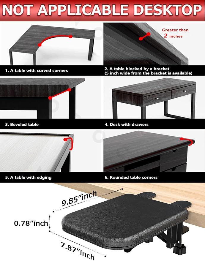 NODOCA Arm Rest for Desk, Ergonomics Wrist Rest, Desk Extender, Soft Sponge Built-in, Comfortable Arm Support for Desk, Foldable Elbow Rest for Desk, Home, Office(1pcs)