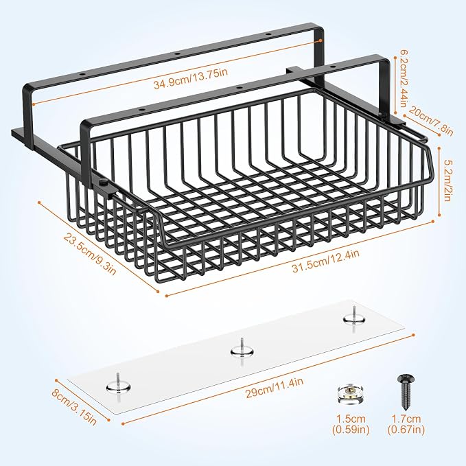 ENONCI Under Desk Drawer Slide Out No Drill Metal Storage Cabinet | Shelf Storage Basket Cabinet, Under Table Drawer Organizer for Office, Home, Workspace, Cabinet
