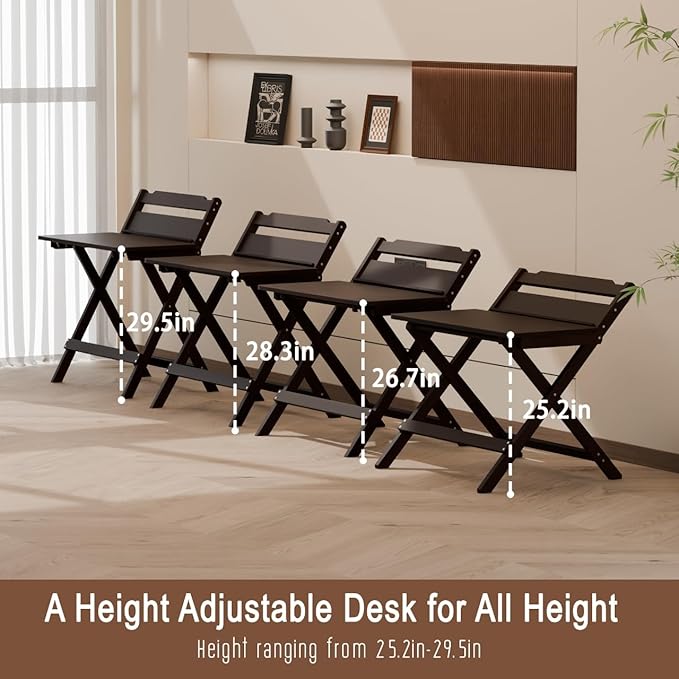 Bamboo Foldable Desk, 31" Portable Oversized Desk with 3 Adjustable Heights, Home Office Computer Desk with Reading Shelf, Perfect Furniture for Living Room & Bedroom, No Assembly (Walnut)