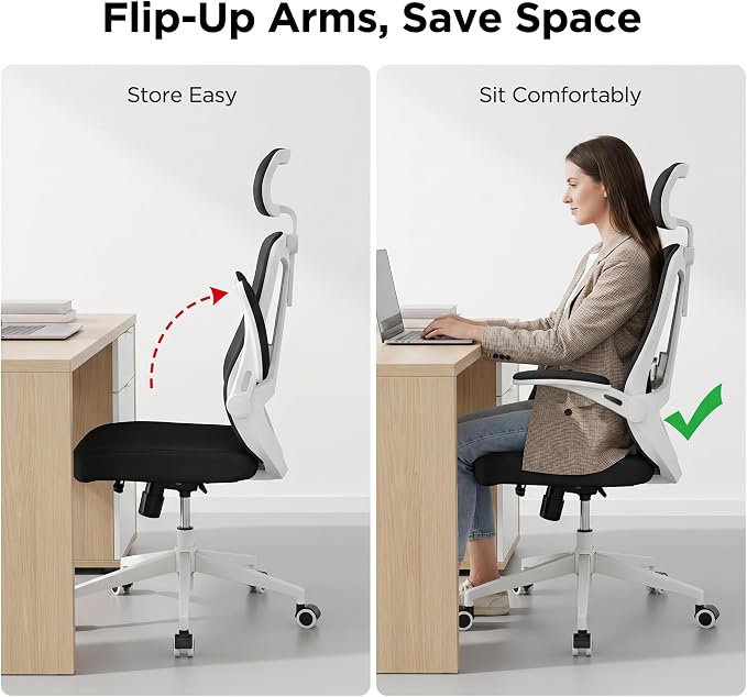 Multifunctional Ergonomic Office Chair—Features an Adjustable headrest, Reclining backrest, and Lumbar Support; Suitable for Home Offices, workplaces, and Dorm Rooms (Black with White Frame)