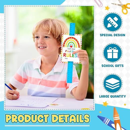 50 Sets Back to School Gifts Plastic Rulers with Inspirational Cards 12 Inch Transparent Assorted Color Ruler with Centimeters and Inches Gifts for First Day Student Classroom Prize School Supplies