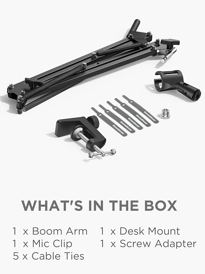 InnoGear Boom Arm Microphone Mic Stand for Blue Yeti HyperX QuadCast SoloCast Snowball Fifine Shure SM7B and Other Mic, Black