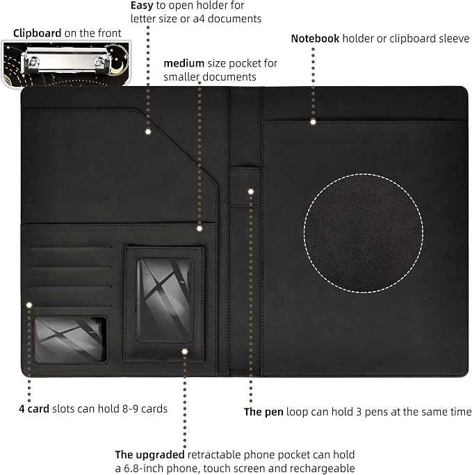 Ospelelf Clipboard Folio with Notepad and Pocket Leather Storage Clipboard Binder Padfolio for Women