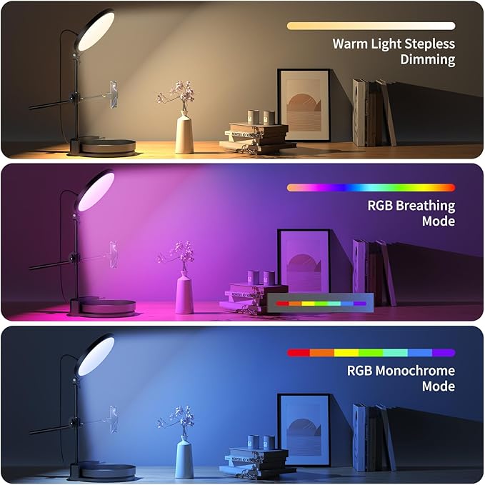 Selfie Light Kit for Desk and Laptop,55W Dimmable Full Screen Ring Light,with Rotating Storage Box,Pen Holder Stand,Phone Holder and Controller (Pink-RGB, 10.5)