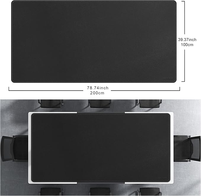 CENNBIE MAX200 78.7" x 39.4" Leather Desk Mat Protector, Extra Large Leather Desk Pad for Full Desk - XXXXXL Super Large Mouse Pad (Black)