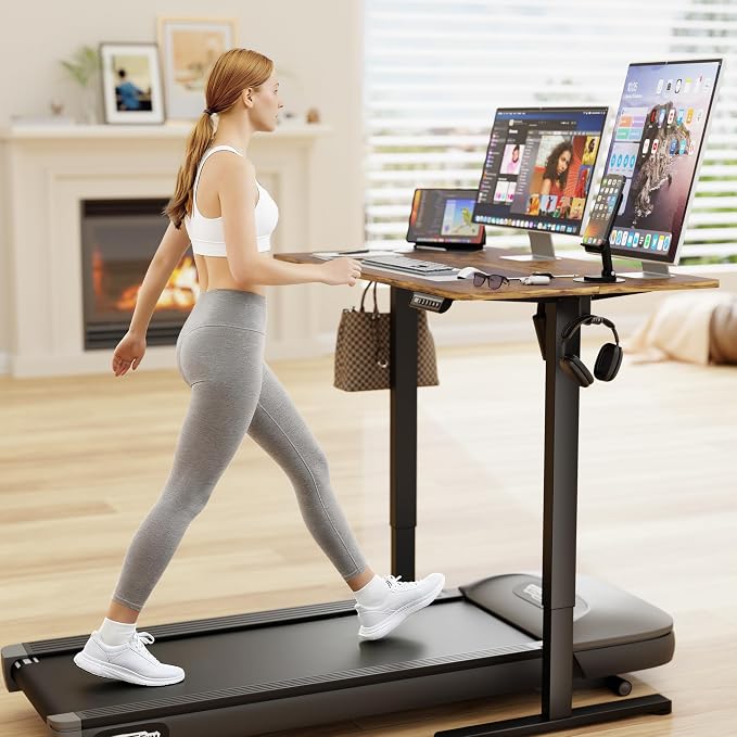 Furmax Electric Standing Desk, 40 x 24 Inches Sit Stand up Desk, Sit Stand Height Adjustable Home Office Desk with 4 Height Position Memory (Rustic Brown, 40)