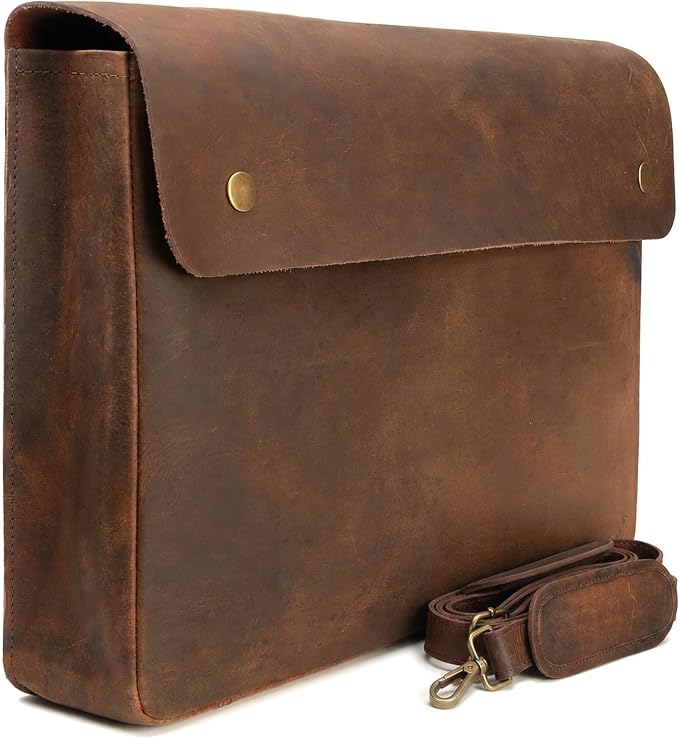 WANDERINGS Genuine Full Grain Leather Folder with Removable Strap - Handcrafted Folio Document Organizer - Leather Document Holder for Men and Women - Fits 15" 14" 13" Tablets and Laptops