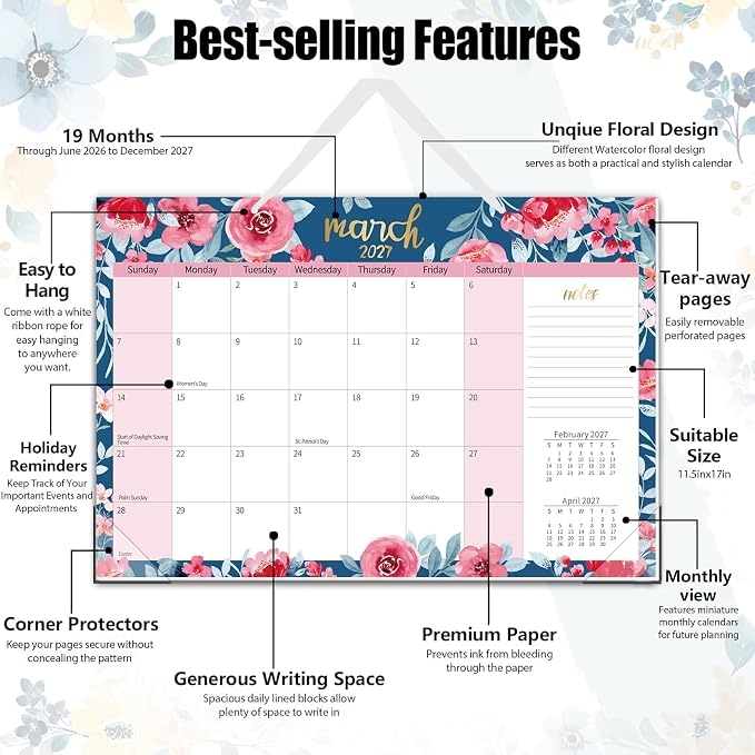 Guasslee Desk Calendar 2026, Large Desk Top Calendar 2026, 19-Month Academic Wall Calendar From Jun. 2026 to Dec. 2027 With To-Do List, Notes For School Year Office Home Teacher Planning, 17" x 11.5"