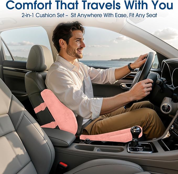 CloudBliss Lumbar Support Pillow & Seat Cushion Set for Office Chair, Desk Chair, Wheelchair & Car – Memory Foam Back Support, Ergonomic Chair Cushions, Sciatica Pain Relief, Home Essentials(Pink,XL)