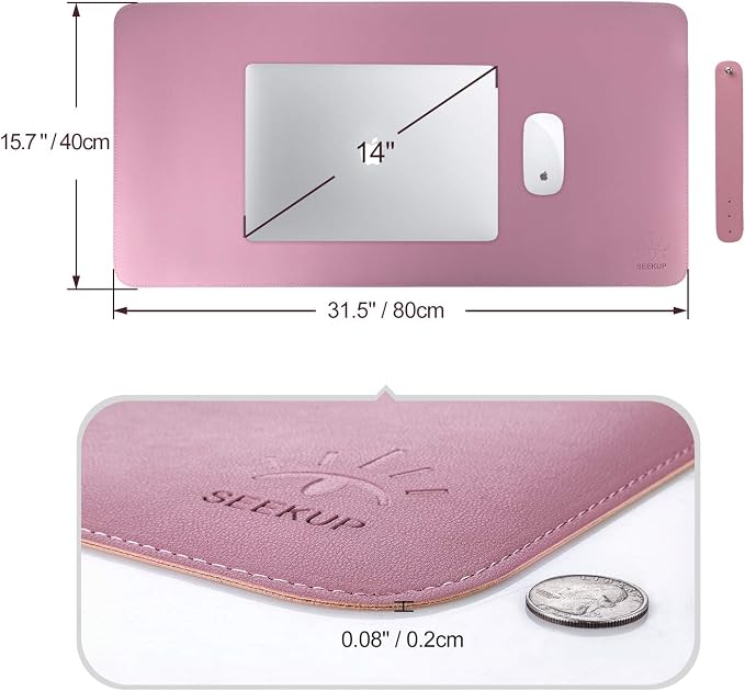 Purple/Pink Dual Sided PU Leather Desk Pad, Upgraded Sewing Laptop Mat, Waterproof Large Mouse Pad, Non-Slip Writing Kids Painting Mat Desk Blotter Protector for Office/Home 31.5"x15.8" (80x40cm)