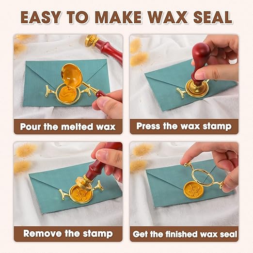 Yelsky 400pcs Wax Seal Kit With 2 Metal Molds in Round Flower Shape, Silicone Craft Mat for 1In Stamp, Beads for Gift Wedding Valentine's Day Cards