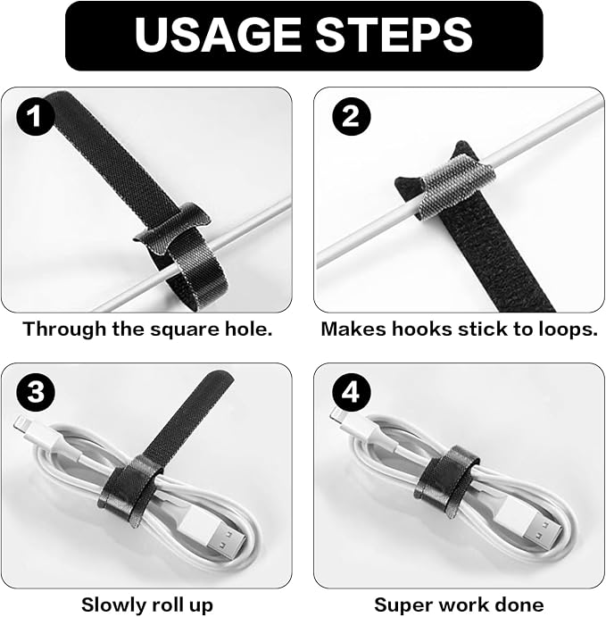 50 Pcs Reusable Cable Ties for Cords, 6 Inches Hook and Loop Adjustable Cord Straps, Reusable Zip Ties, Wire Organizers for Cords Electrical Cord Management Office Home Computer PC Cable Management