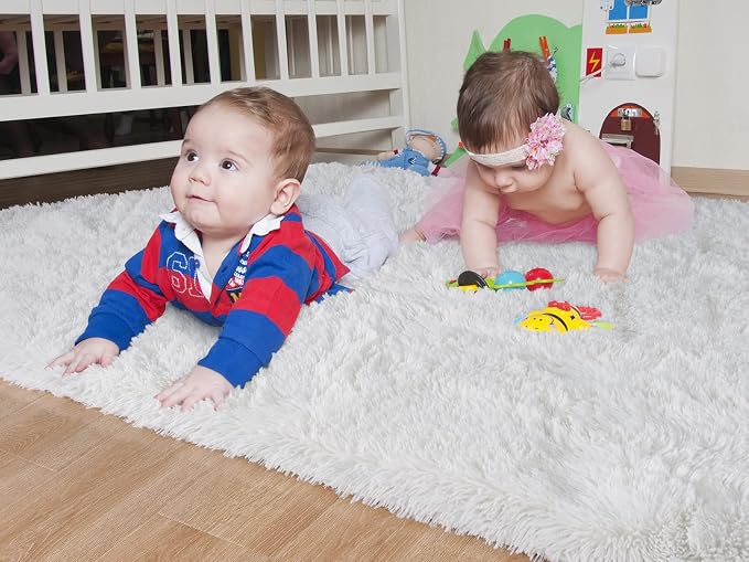 HOMORE Area Rug for Living Room 5x8 Fluffy Rug Modern Shag Rugs for Bedroom, Super Soft and Comfy Carpet, Cute Carpets for Kids Nursery Boys Girls Room Decor, Ivory