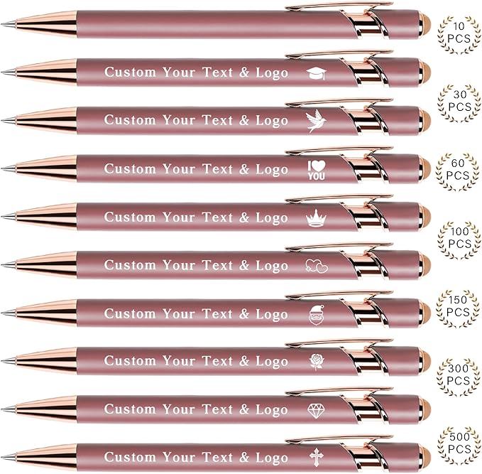 Bulk Custom Pens Personalized, Customized Pens with Name/Logo on Both Sides Gifts, Black Ink Engraved Ballpoint with Stylus, Ideal for Business, Birthday, Party, Wedding, School, Metal Material