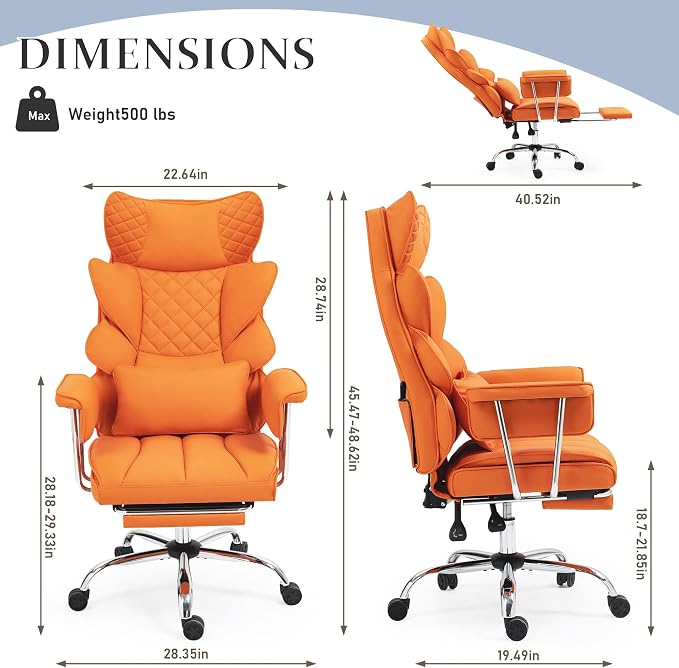 DYHOME 500 Lbs Kneading Massage Office Chair with Foot Rest Reclining Orange