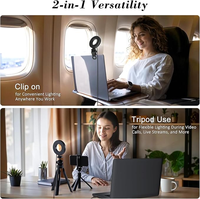 Ring Light with Tripod and Clamp, [3 Color, 5 Brightness & Timer] USB Plug Clip On Lights for Laptop Working Distance Learning Zoom Call Self Broadcasting Live Streaming Video Conference Lighting