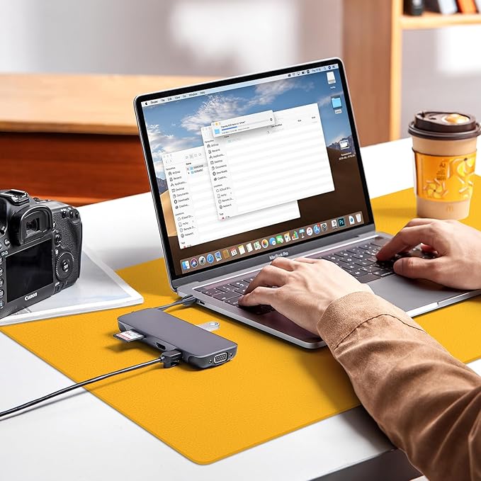 Leather Desk pad Protector, Office Mat, Large Mouse Mat, Non-Slip PU Leather Blotter, Laptop Desk Pad,Waterproof Laptop Computer Desk Keyboard Mat for Office/Work/Home/Decor (Yellow, 33In*13in)