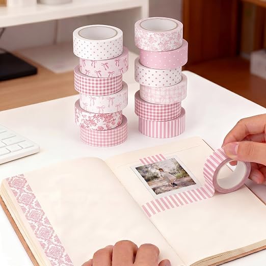 Gueevin 24 Rolls Watercolor Floral Washi Tape Set 15 mm Seasonal Flower Decorative Washi Tape for Craft Arts DIY Scrapbook Journaling Supplies Gift Wrapping(Coquette)