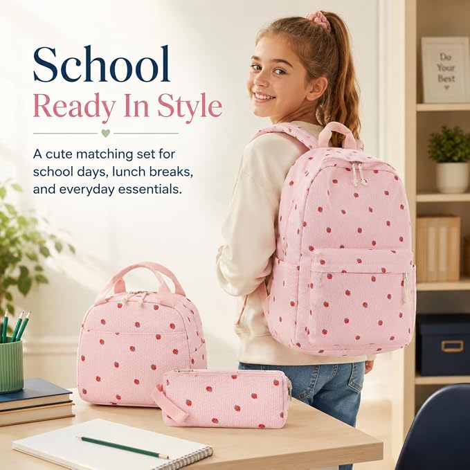 Bluboon School Backpack Set Girls Womens Laptop Bookbag Casual Daypack Fits 15 inch Laptop with Lunch Tote Bag and Pencil Bag