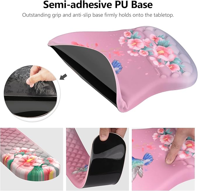 Mouse Pad Wrist Support, Laokiiy 2 in1 Keyboard Wrist Rest+ Ergonomic Mouse Pad, Non-Slip Wrist Rest for Computer Keyboard, Made Easy Typing & Relieve Wrist Pain(Bird Pink)