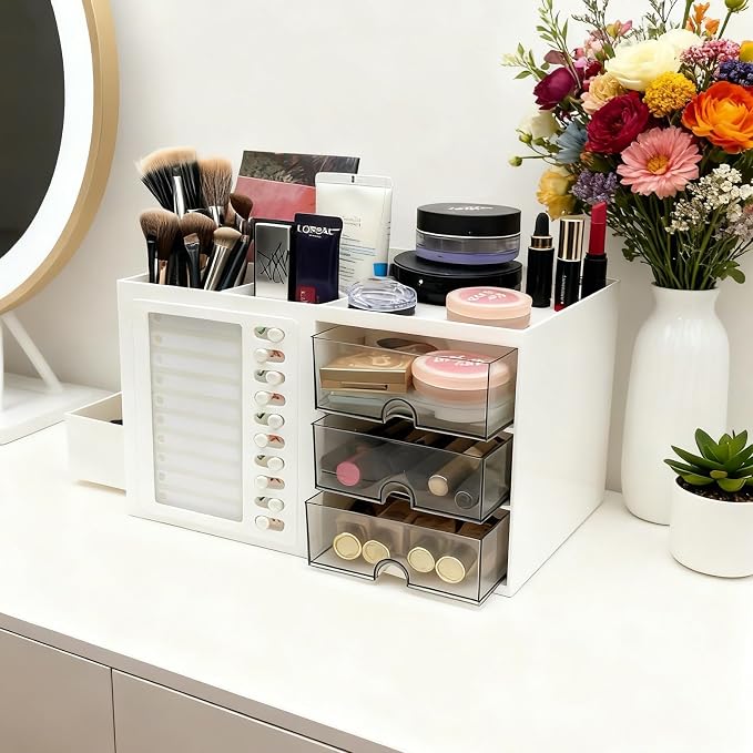 Desk Organizer with Drawer, Stationery Pencil Pen Holder for Desk, Multi-functional Desk Organizers and Accessories, Workspace Organizers for Office School Home Supplies