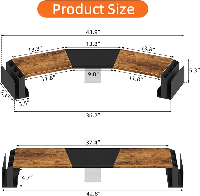 WESTREE Dual Monitor Stand Riser with Pen Holder, Computer Monitor Riser with Adjustable Angle and LED Light, Desktop Monitor Stand Riser Storage Organizer for Computer, Laptop, Printer, TV(Rustic Brown)