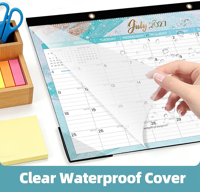 ZTX Desk Calendar 2026-2027,18 Month Academic Desk Calendars,17"x12" Jul.2026-Dec.2027 Calendar with Clear Plastic Cover for Teacher School Year Home Fluidic