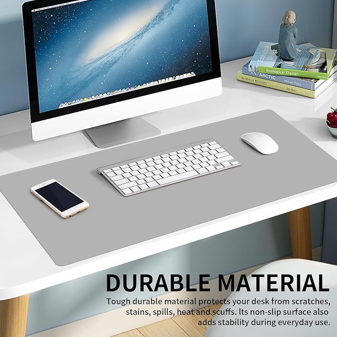 Large Office Leather Desk Mat, Large Mouse and Keyboard Pad, Laptop Pad, Desktop Protector(Gray, 31.5 in. x 15.7 in.)