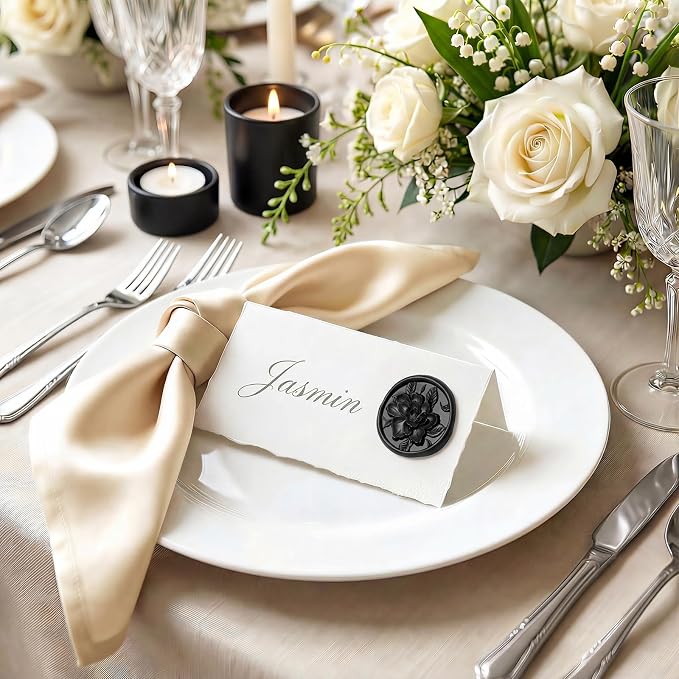 UNIQOOO Wax Seal Stickers - 3D Vintage Floral Wedding Invitation Envelope Botanical Seal Stickers, 50 Pcs Self- Adhesive Black Flower Stickers, Perfect for Invitation, Gift Wrapping, Party
