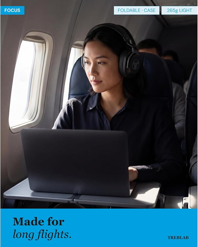 TREBLAB U5 Active Noise Cancelling Headphones Over-Ear, Wireless Bluetooth 5.3 Headphones with Mic, 65-Hr Battery, Hybrid ANC, Multipoint, Deep Bass, IPX4, Foldable for Travel, Work, Commute, Gym