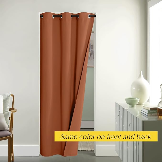 NICETOWN Burnt Orange Privacy Heat Blocking Blackout Thermal Insulated Door Curtain, Soundproof Grommet Top Bedroom Doorway Curtains Closet Curtain, 42" x 95", 1 Panel