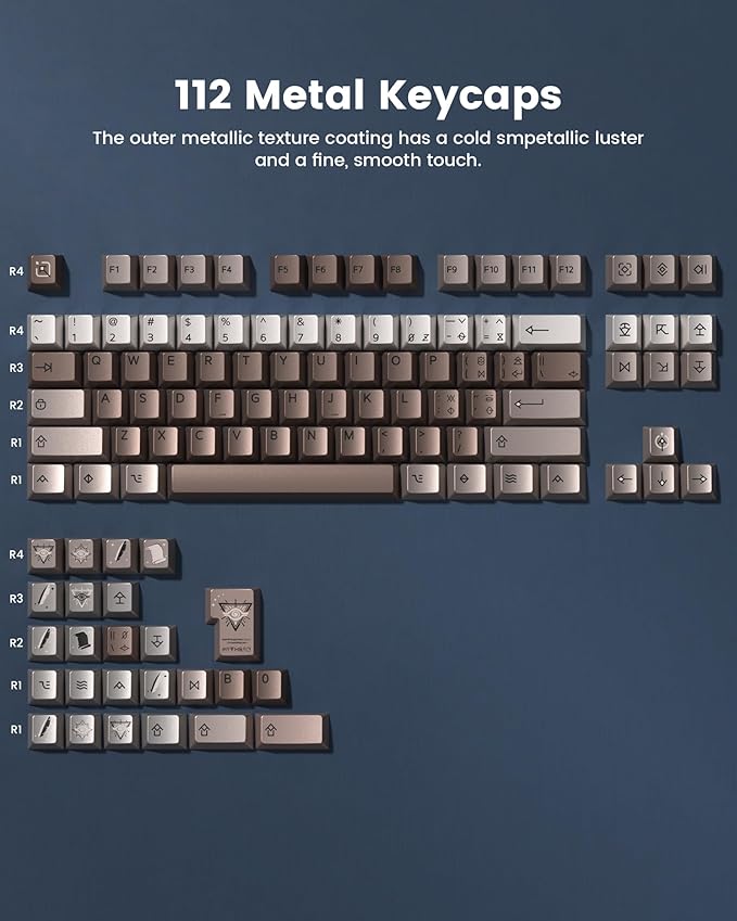 Keymatic Gaming Cherry Keycaps, Metal Keycaps with Key Puller for Mechanical Keyboard Cherry Mx Switch,112 Custom Keycaps,Coffee(Only Keycap Set)
