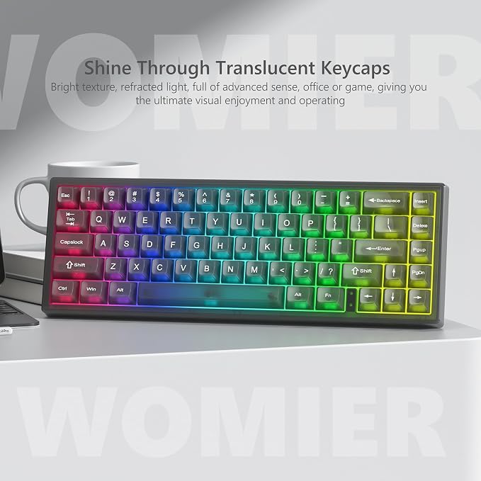 Womier Keyboard Keycaps Jelly, Black Clear Shine Through Keycaps 60 65 75 100 Percent, Transparent Cute Custom Key Cap Set for Cherry MX, Kailh, Outemu, Gateron Mechanical Keyboards(MDA Profile)
