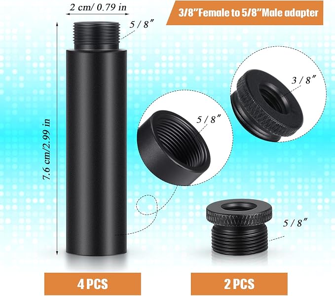 Weewooday 4 Pieces Mic Stand Extension Tube 5/8 Inch Microphone Extension Pipe Aluminium Alloy Stand Extenders Screw Boom Tubes with 2 Metal Adapters(Black)