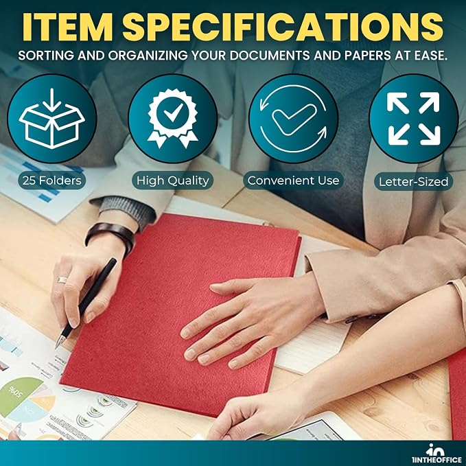 1InTheOffice Pocket Portfolio, Embossed Pocket Paper Folder, 11 x 8.5, Red, 25 Pack