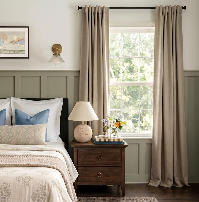 INOVADAY 100% Blackout Curtains for Bedroom, Taupe Black Out Curtains 80 Inch Long, Clip Rings Linen Blackout Drapes, Thermal Insulated Room Darkening for Living Room, 2 Panels - W50xL80
