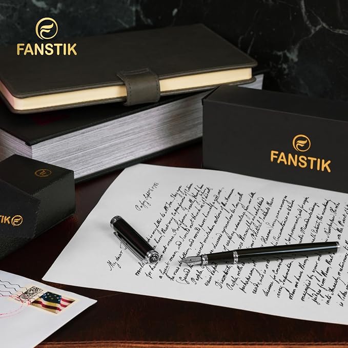 Black & Silver Luxury fountain pen, fancy gift set for women, Chrome Finish, Professional executive pen gift set for men (Lux fountain Black-Silver)