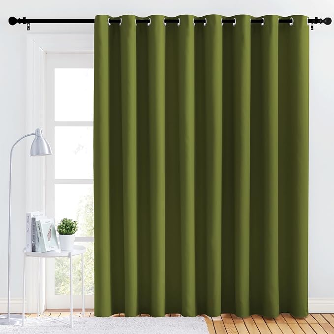 NICETOWN Bedroom Blackout Curtain Panel - (120 inches by 102 inch, Olive Green, 1 PC) Energy Saving Thermal Insulated Grommet Blackout Drapery for Patio, Room Divider Curtain