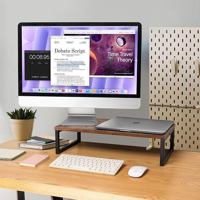 ARCOBIS 20 Inch Monitor Riser | Wood & Metal Computer Monitor Stand Riser for Desk, Rustic Brown