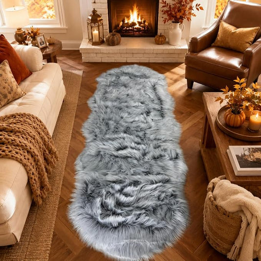 EasyJoy Faux Sheepskin Rug, 2 x 6 ft, Frosted Bottom Gray | Fluffy Faux Fur, Ultra Soft Shag, Non-Slip Backing, For Bedroom, Living Room, Nursery, Kids Room